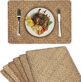 Set van 6 natuurlijk zeegras rotan placemats, geweven tafelmat, koffiepad voor eettafel en keuken, rechthoekig, 17 x 11,8 inch (koffie)