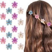 16 stuks bloem haarclips, kristal strass bloemblaadje haarclip kleine haarclips mini haar klauw clips mode haaraccessoires voor vrouwen meisje verjaardag bruiloft feest dagelijks (Blauw, Beige, Roze en Paars)