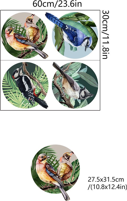Muursticker cercles - Vogels - ensemble oiseaux - décoration salon - Garçon - Fille - Amovible - film adhésif autocollant | Décoration | Stickerkamer®