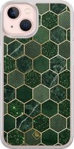 Casimoda® hoesje - Geschikt voor iPhone 13 - Kubus Groen - 2-in-1 case - Schokbestendig - Geometrisch patroon - Verhoogde randen - Groen, Transparant