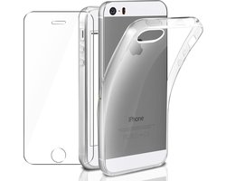 Back cover Hoesje Geschikt voor: iPhone 5 / 5C / 5S / SE - Soft TPU Siliconen Case & 2X Tempered Glas Combi - Transparant