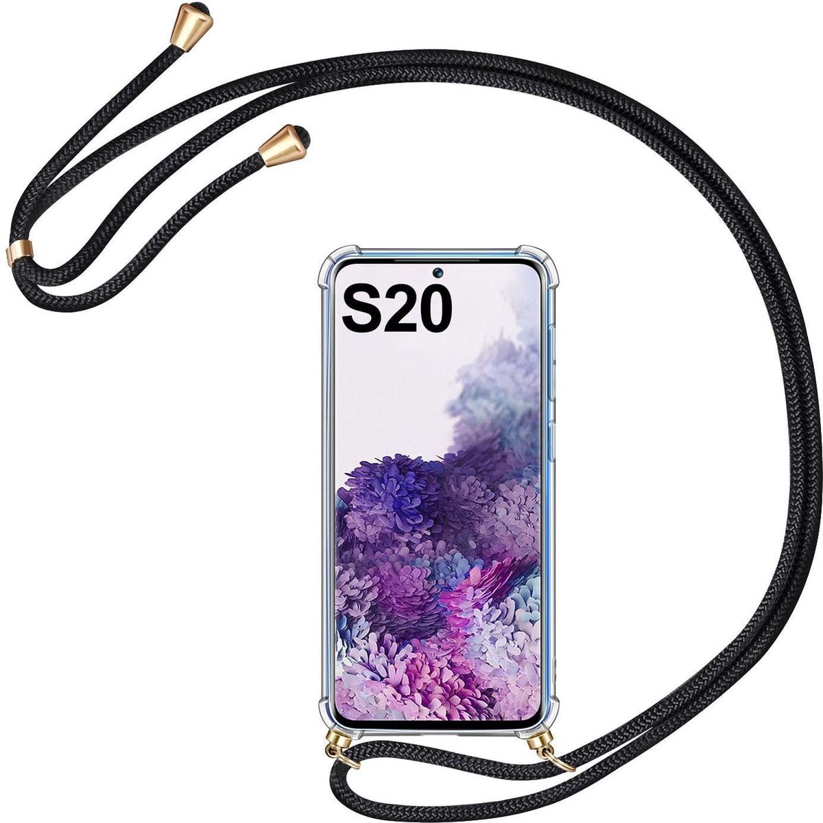 Telefoonhoesje Geschikt voor: Samsung Galaxy S20 met koord - Kettinghoesje - Anti Shock - Transparant TPU - Draagriem voor Schouder / Nek - Schouder tas - ZT Accessoires - ZT Accessoires