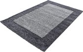 Tapijtenloods Basic Shaggy Kader vloerkleed Grijs Hoogpolig - 80x150 CM