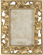 Clayre & Eef Fotolijst 10x15 cm Goudkleurig Kunststof Rechthoek Bloemen Fotokader