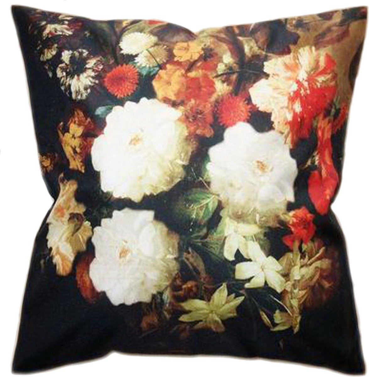 Clayre & Eef Kussenhoes 45x45 cm Zwart Wit Polyester Vierkant Bloemen Sierkussenhoes