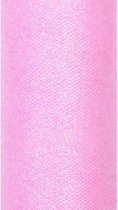4x stuks rollen Glitter tule gaatjes decoratie stof zacht roze met een formaat van 15 x 900 cm breed.
