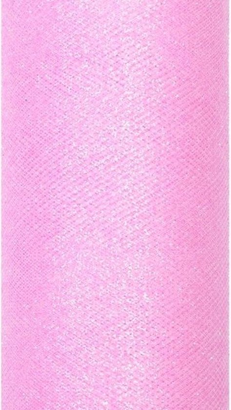 4x stuks rollen Glitter tule gaatjes decoratie stof zacht roze met een formaat van 15 x 900 cm breed.