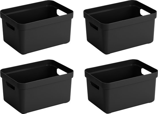 4x stuks zwarte opbergboxen/opbergdozen/opbergmanden kunststof - 5 liter -  opbergen... | bol.com