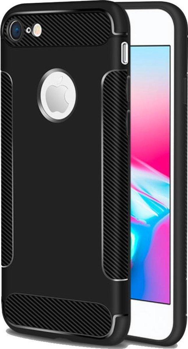 Geschikt voor Apple iPhone 6 - 6s Backcover - Zwart - Carbon - Soft TPU