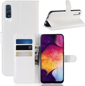 Litchi Texture horizontale flip lederen case voor Galaxy A50, met portemonnee en houder en kaartsleuven (wit)