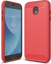 Voor Galaxy J730 / J7 Pro (EU-versie) Geborstelde textuur Koolstofvezel Schokbestendig TPU Rugged Armor Beschermhoes (rood)