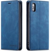 Forwenw Dream Series Oil Edge Strong Magnetism Horizontal Flip Leather Case met houder & kaartsleuven & Wallet & Photo Frame (blauw) voor iPhone XS / X