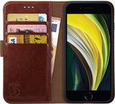 Rosso Element Book Case Wallet Hoesje Geschikt voor Apple iPhone SE (2020 / 2022) | Portemonnee | 3 Pasjes | Magneetsluiting | Stand Functie | Bruin