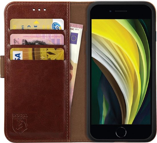 Rosso Element Book Case Wallet Hoesje Geschikt voor Apple iPhone SE (2020 / 2022) | Portemonnee | 3 Pasjes | Magneetsluiting | Stand Functie | Bruin