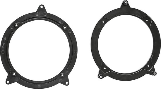 Twee zwarte luidsprekerringen met verschillende bevestigingspunten. Op de linker ring staat '27403.05'.