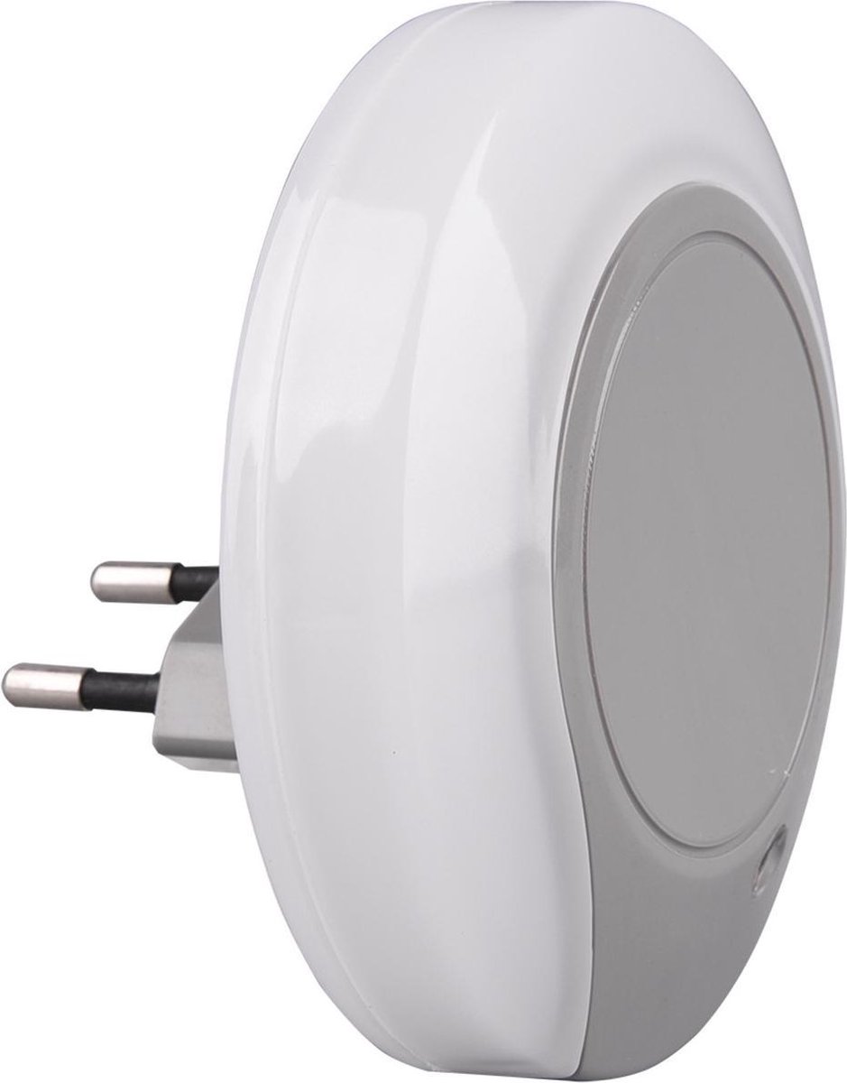 Stekkerlamp - Stekkerspot met Dag en Nacht Sensor Incl. Schakelaar - Trion Jiko - 0.4W - Warm Wit 3000K - Rond - Mat Grijs - Kunststof - BES LED
