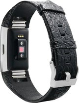 Bandje Leather - Black Croco geschikt voor Fitbit Charge 2