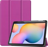 Tablet hoes geschikt voor Samsung Galaxy Tab S6 Lite - Tri-Fold Book Case met Stylus Pen houder - Paars
