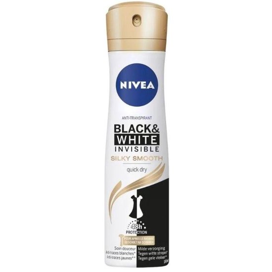 NIVEA Black & White Silky Smooth Deodorant Spray - Voor na het scheren - Geen witte of gele vlekken - 48 uur bescherming - 6 x 150 ml - Voordeelverpakking - NIVEA