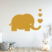 Muursticker Olifant Met Hartjes - Goud - 100 x 71 cm - baby en kinderkamer - muursticker dieren baby en kinderkamer alle