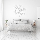Muursticker I Love You Met Hartjes -  Zilver -  120 x 120 cm  -  slaapkamer  engelse teksten  alle - Muursticker4Sale