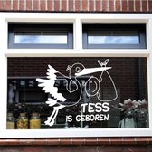 Raam Sticker Is Geboren Met Ooievaar (Jongen & Meisje) -  Lichtgrijs -  80 x 65 cm  - raam en deurstickers - geboorte stickers  alle - Muursticker4Sale