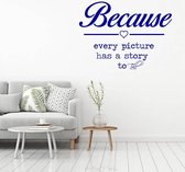 Muursticker Because Every Picture Has A Story To Tell - Donkerblauw - 60 x 45 cm - slaapkamer engelse teksten