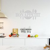 Muursticker Bon Appetit Met Bestek -  Lichtgrijs -  160 x 71 cm  -  alle muurstickers  keuken - Muursticker4Sale