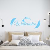 Muursticker Welterusten Veer En Sterren - Lichtblauw - 80 x 32 cm - slaapkamer nederlandse teksten