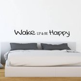 Muursticker Wake Up & Be Happy - Geel - 80 x 11 cm - slaapkamer engelse teksten