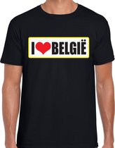 I love Belgie landen t-shirt met bordje in de kleuren van de Belgische vlag - zwart - heren -  Belgie landen shirt / kleding - EK / WK / Olympische spelen outfit M