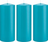 3x Turquoise blauwe cilinderkaarsen/stompkaarsen 8 x 20 cm 119 branduren - Geurloze kaarsen turkoois blauw - Woondecoraties