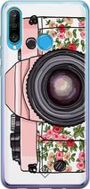 Huawei P30 Lite hoesje siliconen - Hippie camera | Huawei P30 Lite case | Roze | TPU backcover transparant