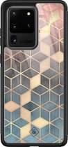 Samsung S20 Ultra hoesje glass - Cubes art | Samsung Galaxy S20 Ultra  case | Hardcase backcover zwart