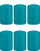 6x Turquoise blauwe cilinderkaarsen/stompkaarsen 5 x 8 cm 18 branduren - Geurloze kaarsen turkoois blauw - Woondecoraties