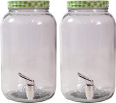 2x Glazen drank dispensers / limonadetap 3 liter groen - waterdispencer met tapkraantje