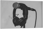 Acrylglas –Microfoon met Koptelefoon Zwart - Wit– 40x30 (Met Ophangsysteem)