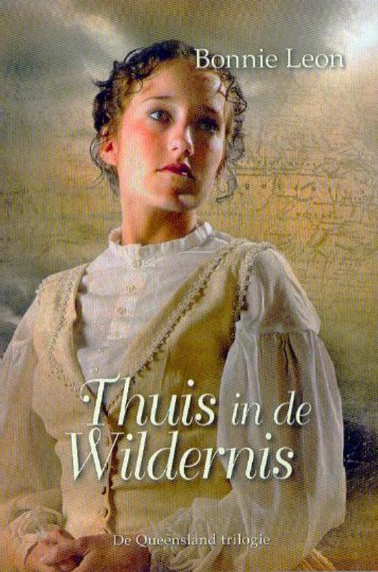 Boekomslag met vrouw in historisch kostuum. Titel: Thuis in de Wildernis.