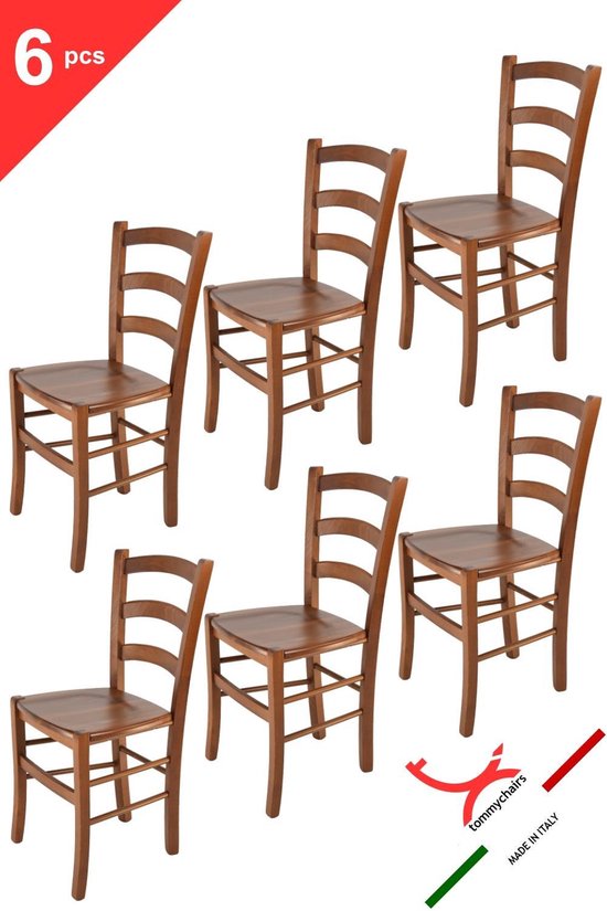 Tommychairs - Ensemble de 6 chaises modèle Venise. Très approprié pour la cuisine, la salle à manger, mais aussi pour la restauration. Structure en bois, couleur noyer, assise de chaise en bois