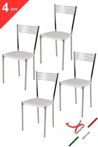 Tommychairs Elegance - Eetkamerstoelen - Set van 4 - Chroom & Wit - Kunstleer