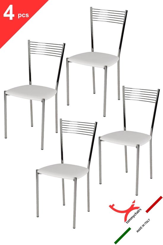 Foto: Tommychairs elegance eetkamerstoelen set van 4 chroom wit kunstleer