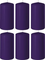 6x Paarse cilinderkaarsen/stompkaarsen 6 x 15 cm 58 branduren - Geurloze kaarsen paars - Woondecoraties