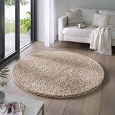 Rond vloerkleed hoogpolig effen Classic - beige 120 cm rond