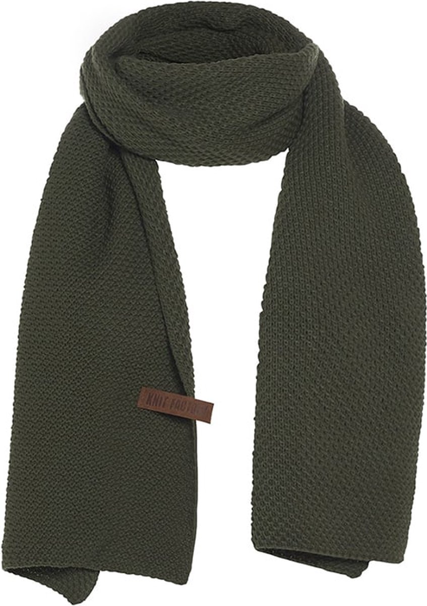 Knit Factory Jazz Gebreide Sjaal Dames & Heren - Groene Wintersjaal - Langwerpige sjaal - Wollen sjaal - Heren sjaal - Dames sjaal - Khaki - 200x30 cm