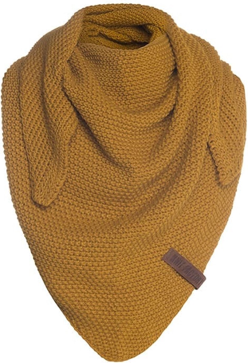 Knit Factory Coco Gebreide Omslagdoek Junior - Kindersjaal - Sjaal meisje - Wintersjaal - Driehoek Sjaal - Stola - Wollen sjaal - Gele sjaal - Oker - 140x60 cm
