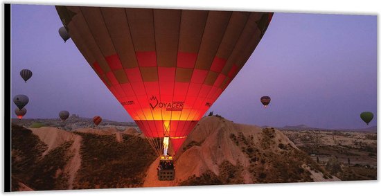 Dibond –Luchtballonnen bij Bergen– 200x100 Foto op Aluminium (Wanddecoratie van metaal)