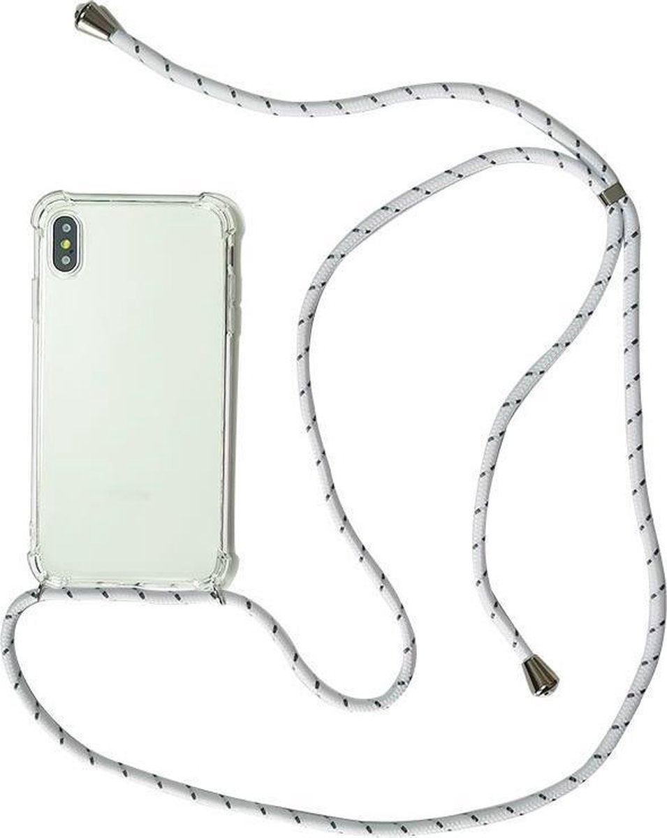 Phone Cord | Backcover | Telefoonkoord | Telefoonketting | PhoneSling | Telefoon Hoes met Koord | Telefoon Hanger | Festival Accessoire | Transparant met Wit Koord | iPhone X & XS