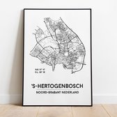 Den Bosch city poster, A3 (30x40 cm) met lijst, plattegrond poster, woonplaatsposter, woonposter