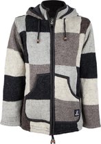 Gebreid Wollen Heren/Uni Vest van Schapenwol met Polyester Fleece voering en vaste capuchon met binnenkraag - SHAKALOHA - M Patch NH Natural XL