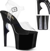 Pleaser Sandaal met enkelband, Paaldans schoenen -37 Shoes- LOVETHORN-708CRS Paaldans schoenen Transparant/Zwart